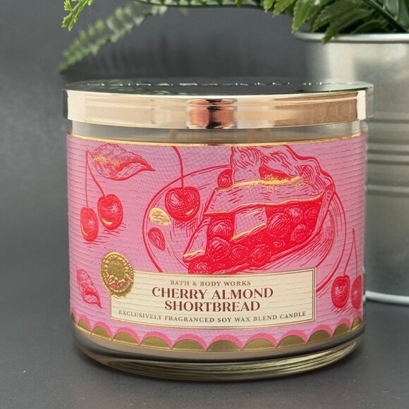 BBW Cherry Almond Shortbread Bath & Body Works 3 Wick Candle - Picture 1 of 10